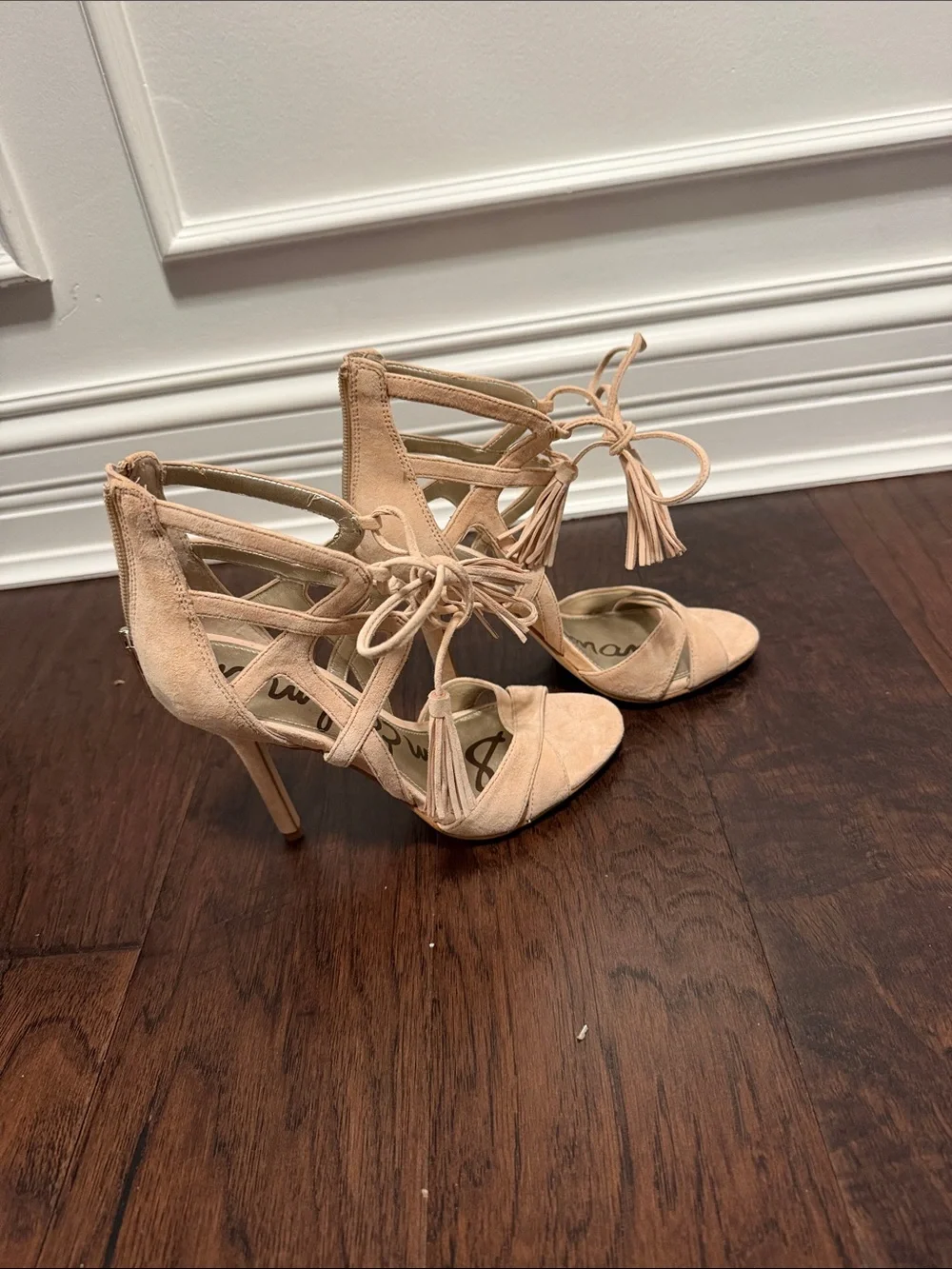 Sam Edelman Nude Blush Suede Lace-Up Heels